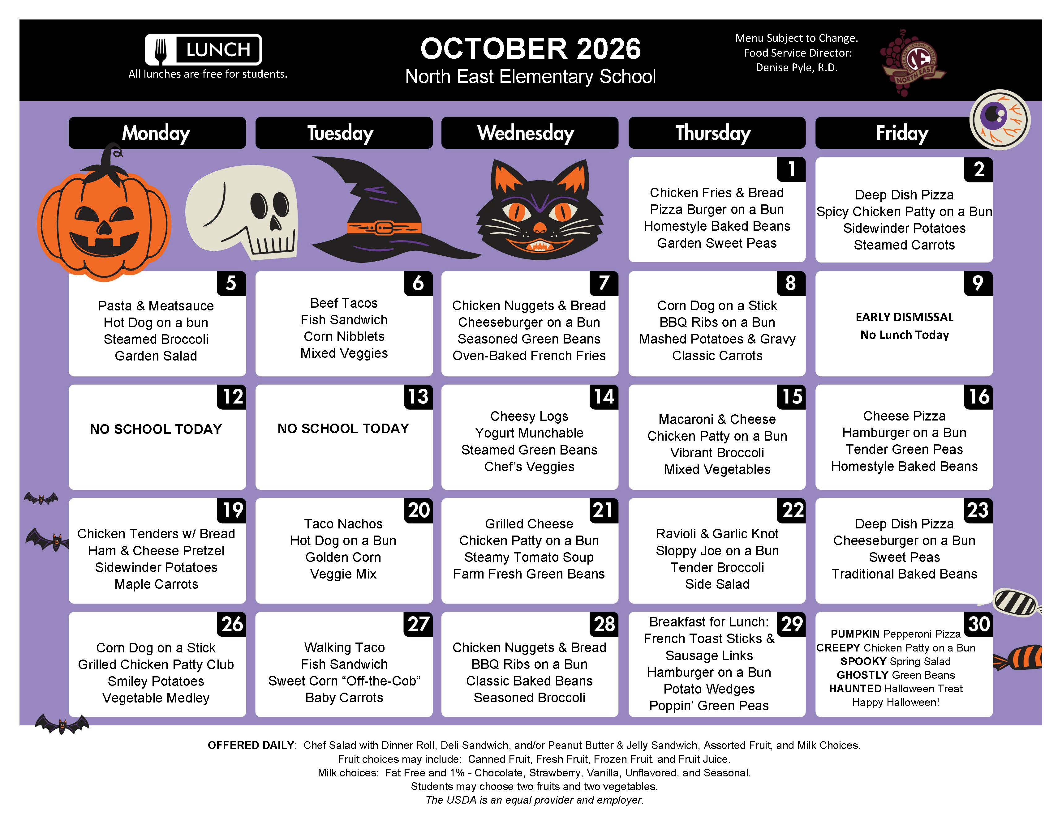 NEES October Lunch Menu